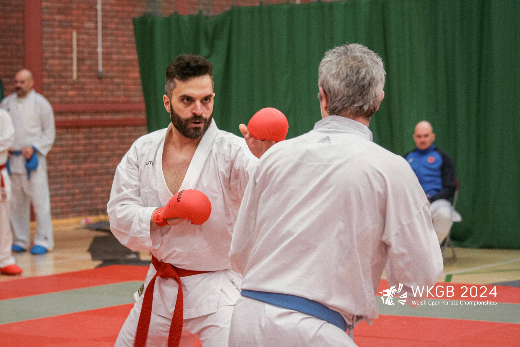 Alessandro facing his opponent at the 2024 WKGB Welsh Open Karate Championships.